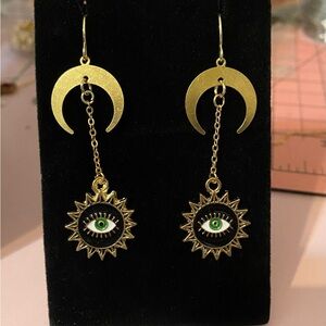 Gold Crescent Eye Dangle Earrings